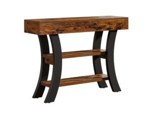 Table console 105x30x80 cm avec rangements ouverts mdf métal noir et marron rustique