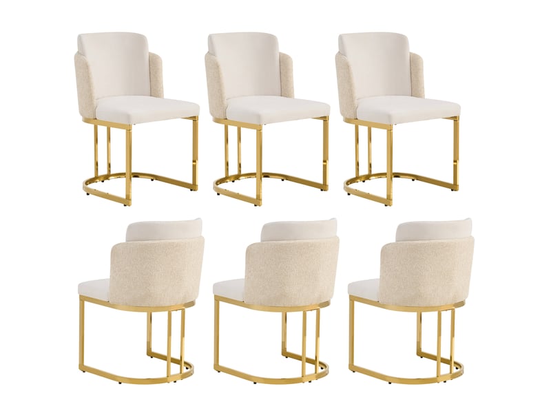  Lot de 6 chaises de salle à manger avec dossier double et assise rembourrée en chenille beige et doré  - Conforama A