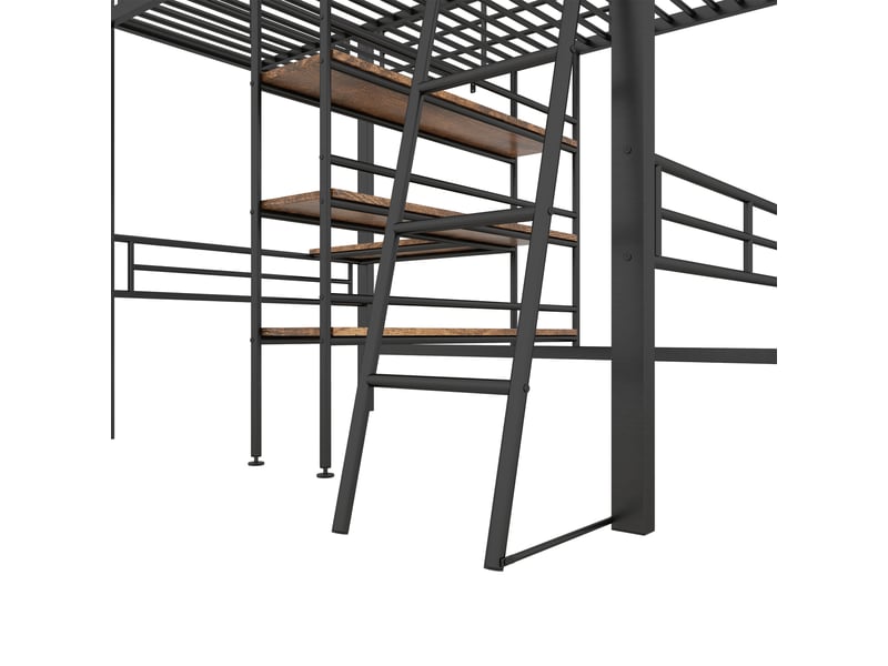  Lit mezzanine noir 90x200 cm avec bureau intégré, étagères, échelle et cadre métallique - sans matelas  - Conforama E