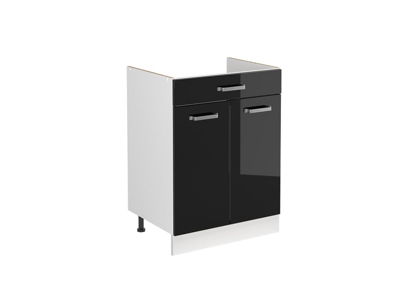 Vicco meuble bas sous-évier, noir haute brillanceblanc, 60cm sans plan de travail - Conforama A