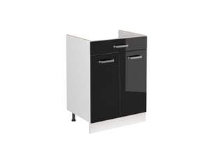 Vicco meuble bas sous-évier, noir haute brillanceblanc, 60cm sans plan de travail