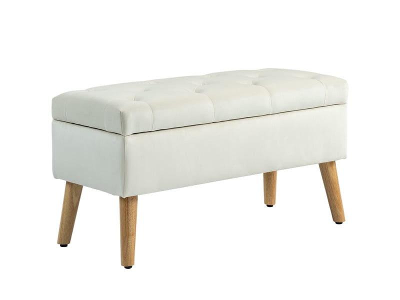 Banc de rangement coffre de rangement tissu effet velours pieds en bois 80 x 35 x 42 cm charge max. 120 kg, crème - Conforama B