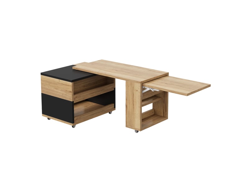  Table basse extensible 161,5x46x67 cm plateau relevable naturel et noir  - Conforama D