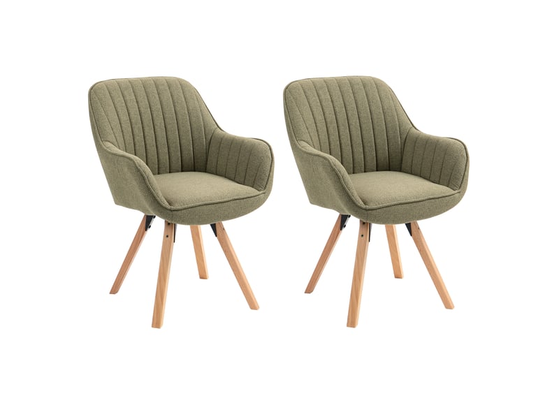  Lot de 2 chaise salle à manger scandinave fauteuil coiffeuse siège pivotant avec accoudoirs rembourré en tissu pieds en bois massif, vert  - Conforama A