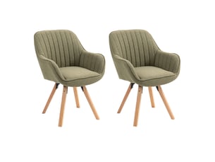 Lot de 2 chaise salle à manger scandinave fauteuil coiffeuse siège pivotant avec accoudoirs rembourré en tissu pieds en bois massif, vert