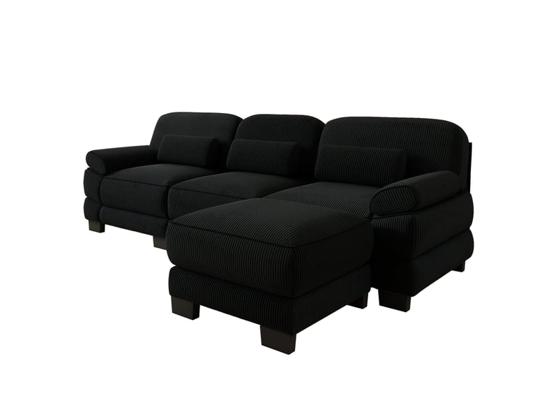  Canapé modulable tcqpz 3 places en l avec pouf velours côtelé noir 265 x 161 x 94 cm  - Conforama A