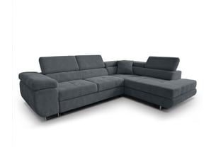 Canapé d'angle droit convertible <strong>AX LIVING </strong> <strong>Konak</strong> 4 places Velours côtelé gris avec coffre de rangement