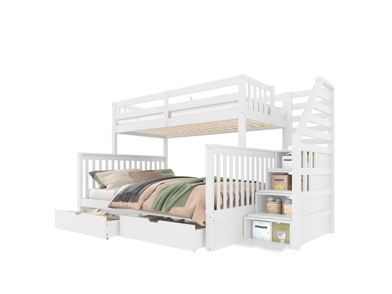  Lit superposé enfant 90x200 et 140x200 cm avec tiroirs blanc  - Conforama A