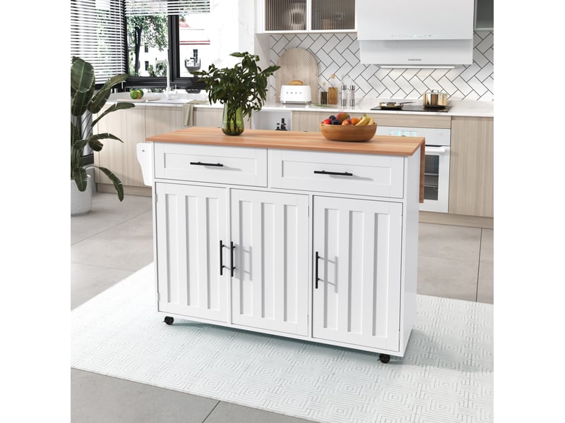 Desserte de cuisine à roulettes avec plateau rabattable 120 x 71 cm, blanche - Conforama E
