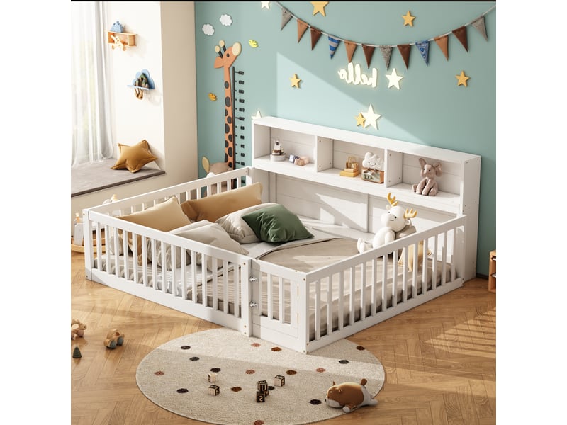  Lit banquette 140x200 cm en bois de pin, lit de jour avec rangement et barrière de sécurité, canapé-lit blanc pour chambre d'enfant.  - Conforama R