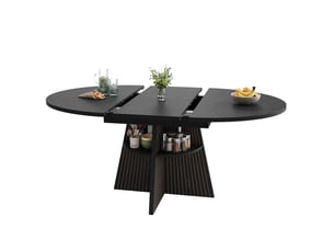 Table à manger extensible 110-150x110x76 cm, rangement ouvert, mdf et métal noir