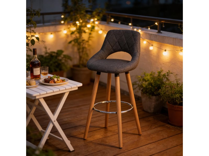  Tabouret de bar avec dossier,43x40x70 cm,lin,gris foncé  - Conforama E