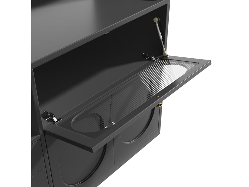  Buffet haut de cuisine design avec 4 portes et 3 tiroirs, 120 × 40 × 180 cm, noir  - Conforama E
