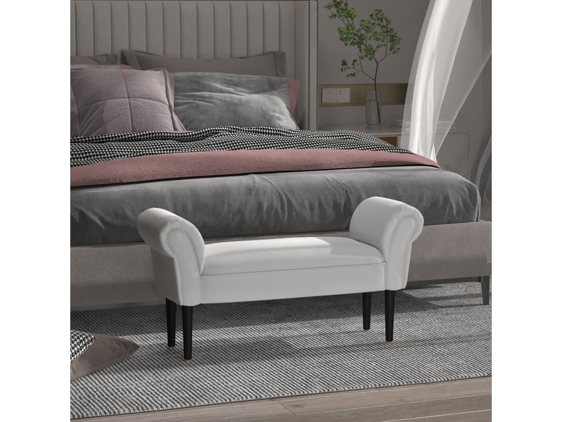  Banc à chaussures avec accoudoirs roulés, banc d'entrée rembourré, gris et blanc, 102 x 36 x 51 cm  - Conforama C