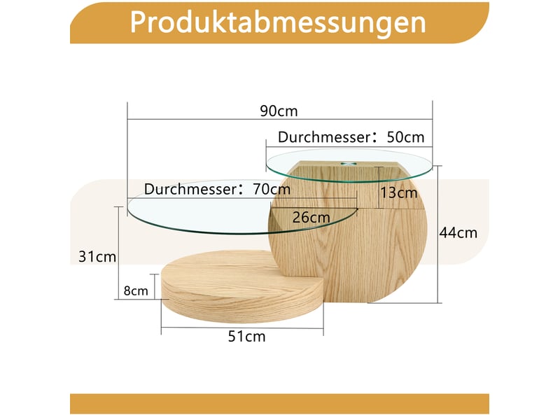  Table basse à 2 niveaux avec plateau en verre de sécurité et structure en mdf, pour salon, 78,99 × 78,51 × 24,51 cm  - Conforama D
