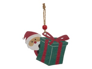 Décoration de sapin cadeau sur présentoir en bois esprit noël traditionnel