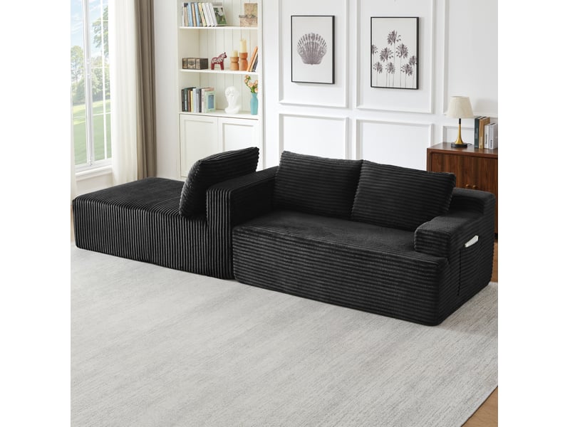 Canapé d'angle en velours côtelé 3 places, sans montage, modulaire, assise profonde, confort moelleux, design nuage - Conforama R