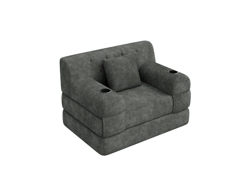  Fauteuil convertible compressé 1 place en velours côtelé gris foncé avec 2 porte-gobelets  - Conforama A