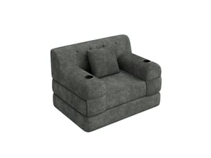 Fauteuil convertible compressé 1 place en velours côtelé gris foncé avec 2 porte-gobelets