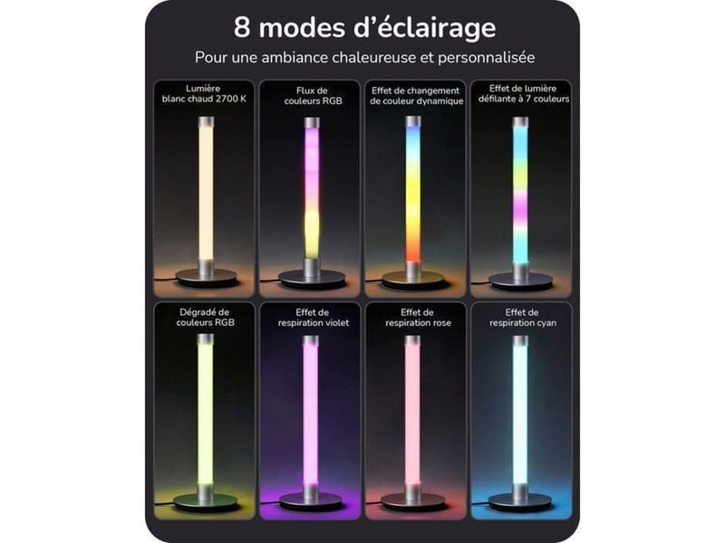  Lampe de table led rgb et blanc chaud 2700k avec synchronisation musicale telecommande argent acrylic 370618_AADHM51015_6_DROPFR - Conforama C