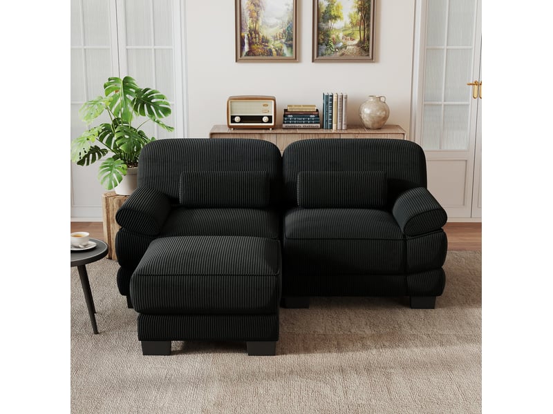  Canapé 2 places avec pouf 194x161x94 cm noir  - Conforama B