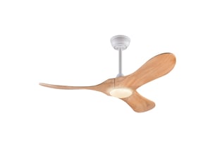 Ventilateur de plafond 107 cm éclairage led 3 couleurs dimmable 3 pales bois massif naturel et blanc réversible 6 vitesses