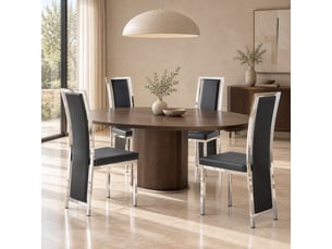 Chaises salle à manger lot de 4 à dossier haut  - rembourrées, métal et simili cuir noir argent, 109 cm
