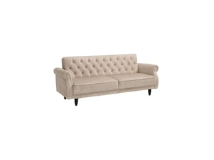 Canapé convertible miles 3 places 220x90cm - velours beige champagne - couchage 110x180cm