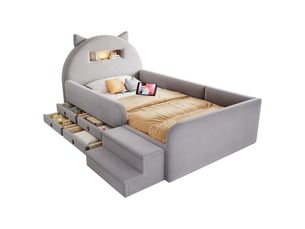 Lit avec rangement 90x200 cm <strong>LEYTN</strong>  <strong></strong> coloris gris