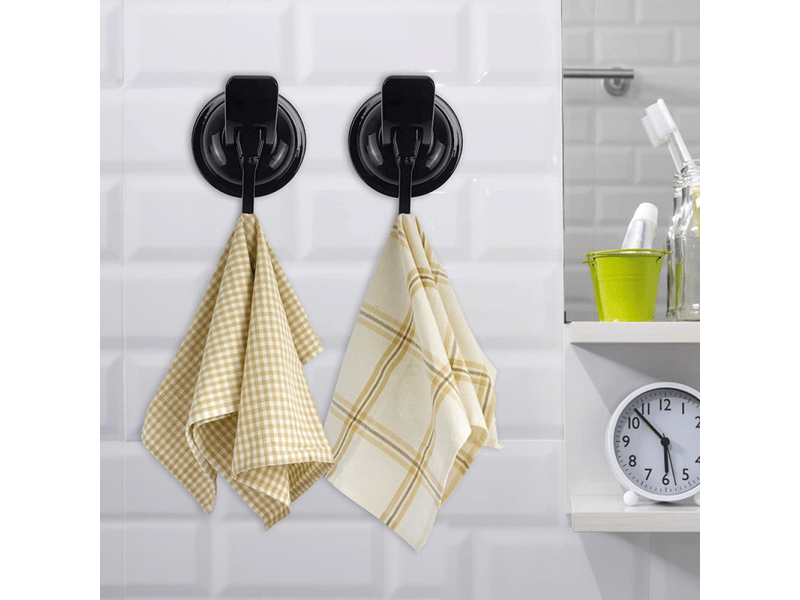  Crochet ventouse salle de bain 2 pièces patère torchon pas de perçage noir forte nano aspiration suction hooks bathroom 5kg  - Conforama E