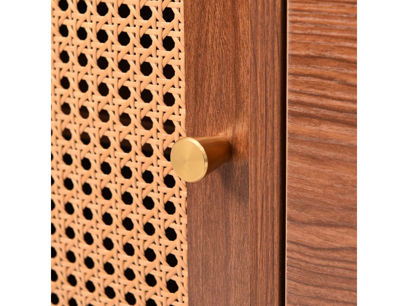 Commode rangement 2 portes 3 tiroirs design moderne bois métal couleur noyer pour salon et chambre - Conforama W