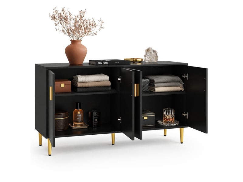 Buffet avec 4 compartiments de rangement pour salle à manger en mdf 152×40×75 cm noir - Conforama A