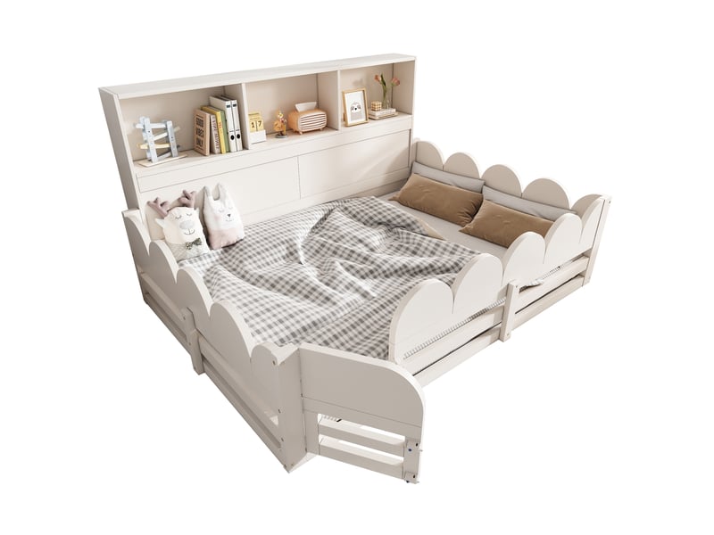  Lit au sol enfant 140x200 cm avec sommier, barrière, porte et étagère blanc  - Conforama A