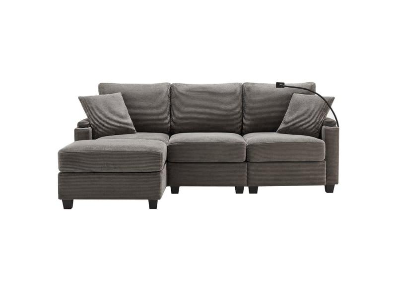 Canapé d'angle réversible fixe 4 places velours côtelé gris canapé d'angle gris - Conforama A