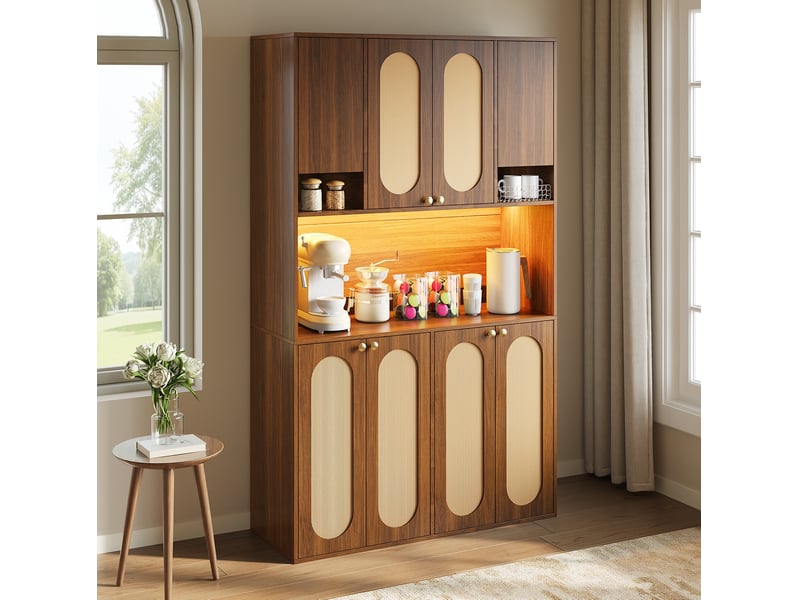  Buffet haut modenvie 8 portes avec espace bar led 106 x 40 x 178 cm mdf naturel  - Conforama B
