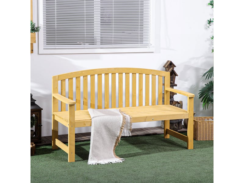Banc de jardin 2 places en bois, résistant aux intempéries, avec dossier, charge maximale 240 kg, 140 x 50 x 85 cm, orange - Conforama D