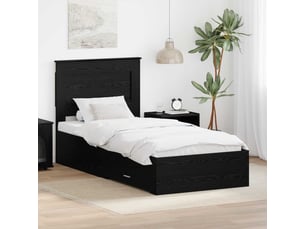 Lit adulte, lit simple, cadre de lit chêne noir 100x200cm bois d'ingénierie cf6066