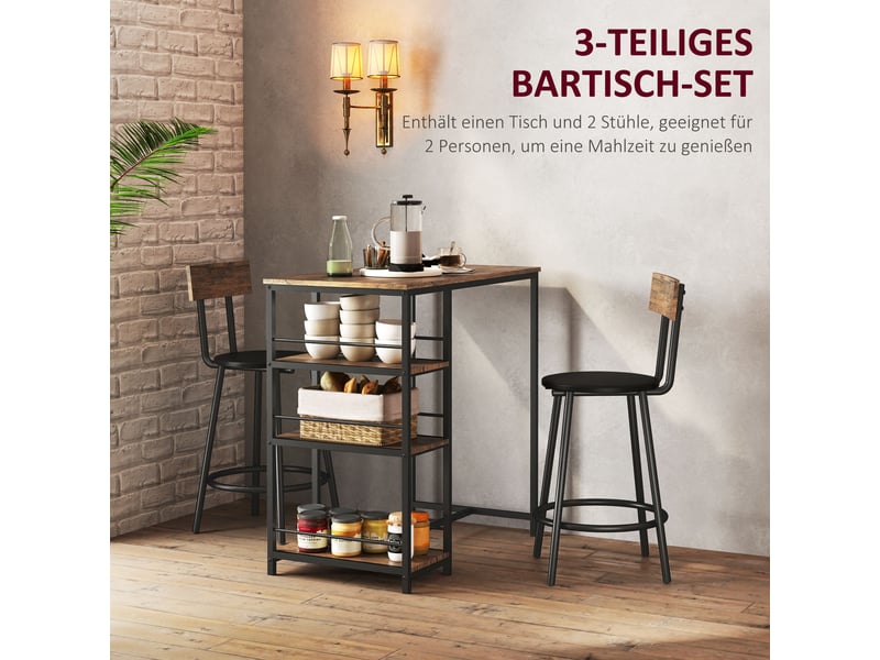  Ensemble table et chaises de bar avec 1 table haute et 2 tabourets  - 3 étagères - mdf et acier - chêne  - Conforama E