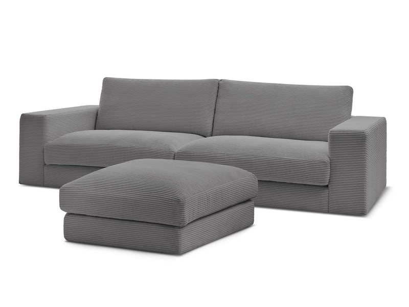  Bobochic canapé droit fixe 3 places leonard velours côtelé avec pouf gris foncé LEONARD - Conforama A