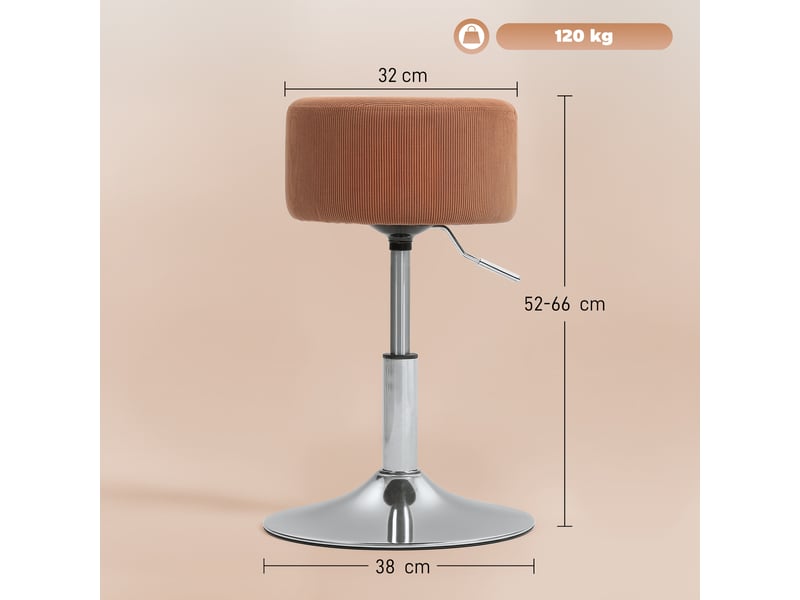  Tabouret de cuisine réglable en hauteur 52-66 cm, revêtu de velours, pivotant à 360°, marron  - Conforama E
