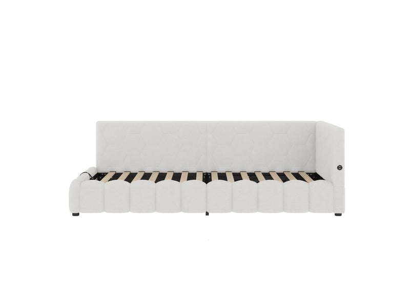  Lit d'enfant 90 × 200 cm, avec bande lumineuse led, port usb type-c, revêtement imitation feutre, blanc  - Conforama E