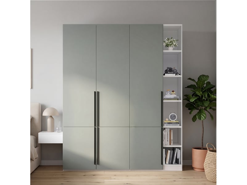  Armoire combinée avec 14 niches, 2 tringles et porte-pantalons coulissant moderne pour chambre grise 160 × 50 × 200 cm  - Conforama D