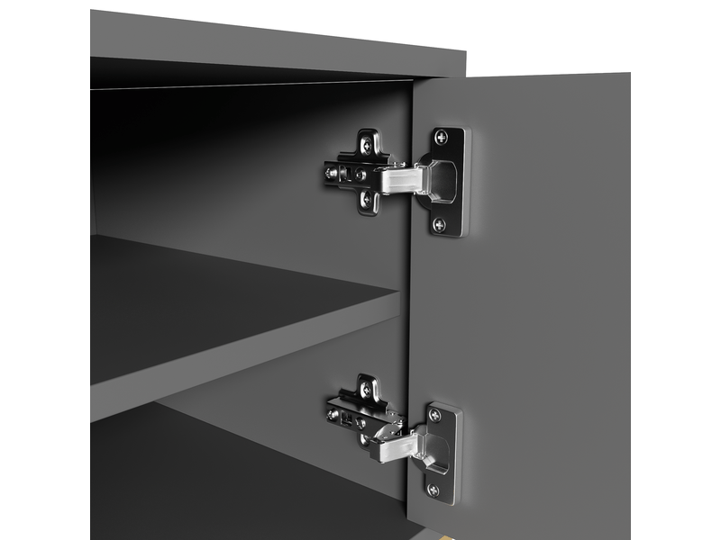 Meuble tv 170 cm gris noir avec 4 portes texturées et pieds dorés - Conforama D