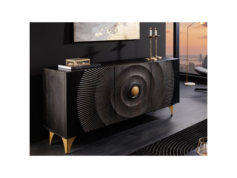  Buffet 140 cm 3 portes bois noir et doré – collection solaris  - Conforama B