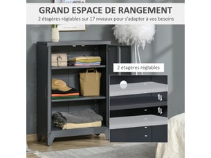 Armoire de bureau à 3 niveaux, meuble de rangement bureau métallique avec étagères réglables et 2 portes