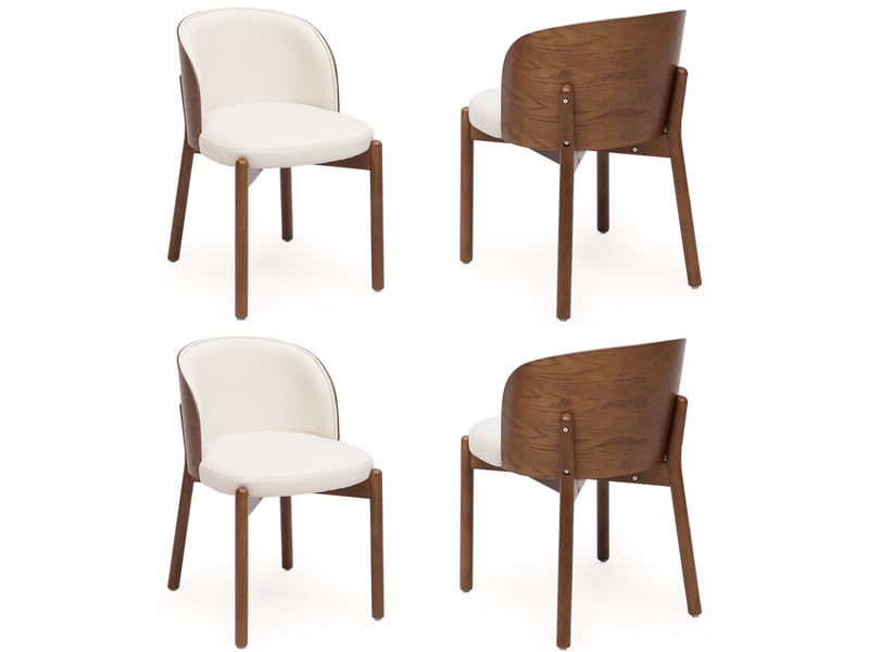  Chaises de salle à manger 6 pièces, dossier enveloppant, bois et lin coloris noyer  - Conforama A