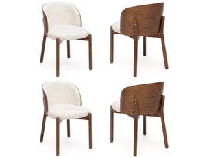 Chaises de salle à manger 6 pièces, dossier enveloppant, bois et lin coloris noyer