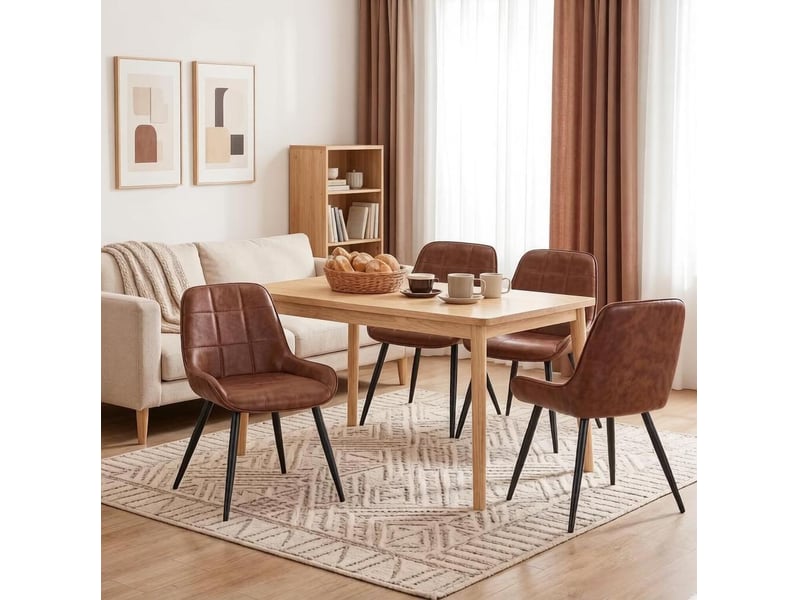  Lot de 4 chaises de salle à manger avec pieds réglables en similicuir marron  - Conforama C