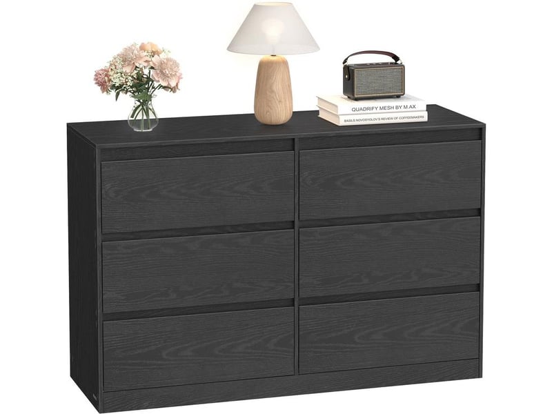  Commode de rangement moderne 40 x 119,4 x 75 cm avec 6 tiroirs fonctionnels et design élégant en aggloméré noir 12_0012287  - Conforama A