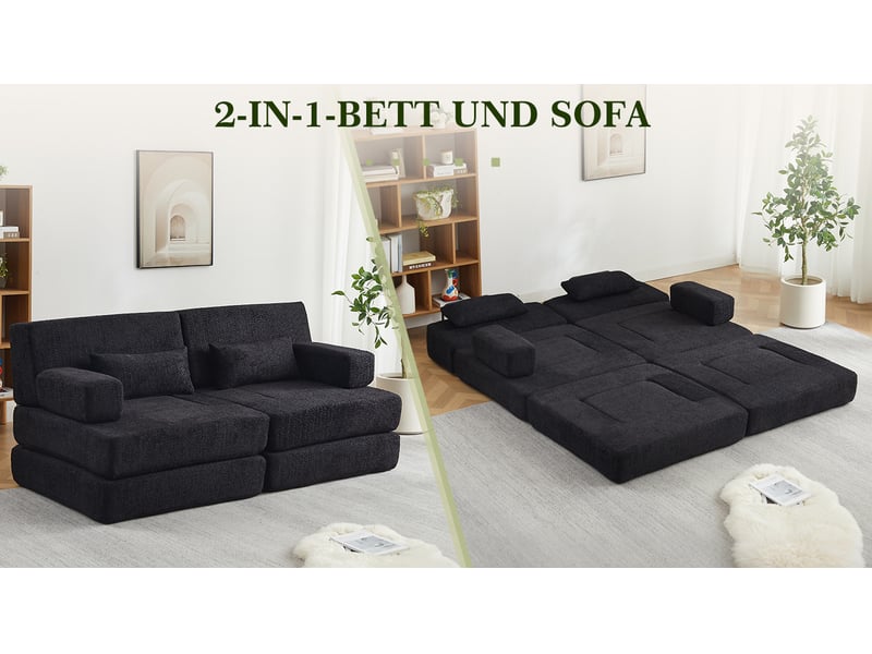  Canapé-lit modulaire 1 place 2-en-1 – noir – dossier haut, convertible et empilable pour petit espace  - Conforama B